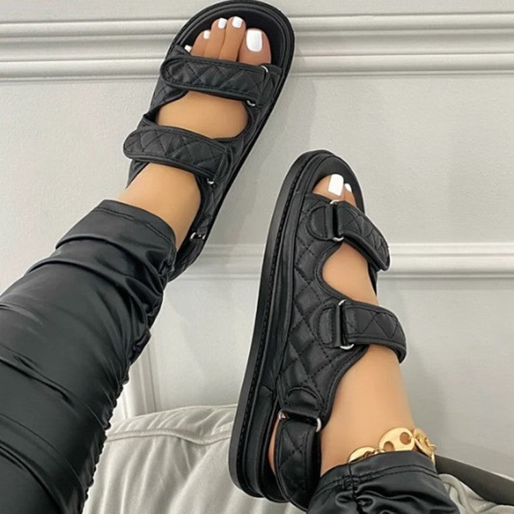 Roman Style Casual Velcro Flat Sandals for Ladies
