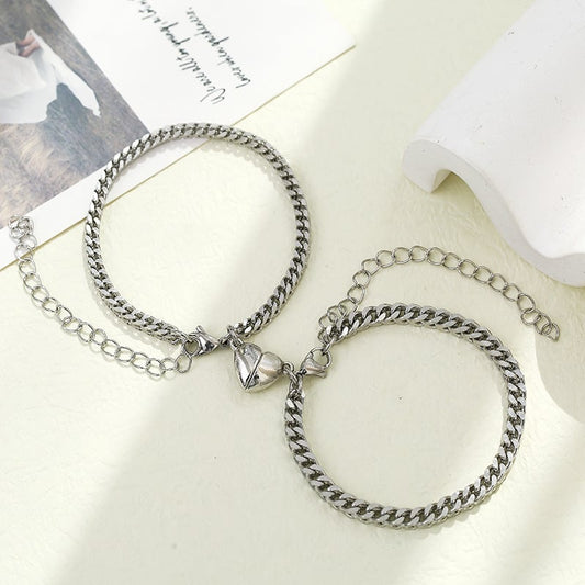 Stainless Steel Couple Bracelet - Love Magnet Design