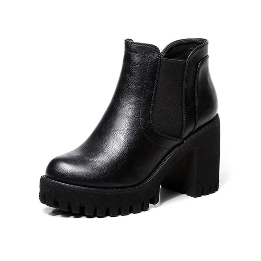 British Casual High Heels for Women with Thick Heel