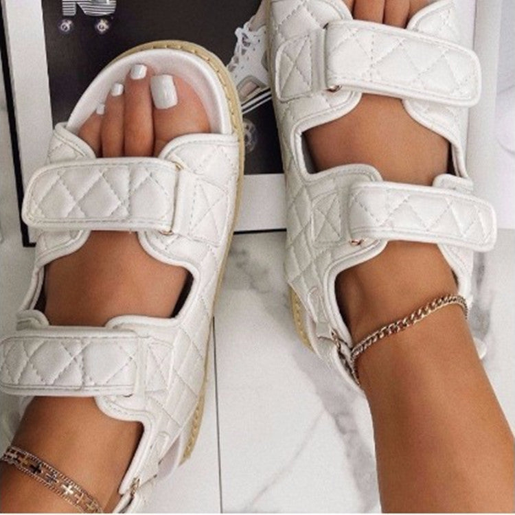Roman Style Casual Velcro Flat Sandals for Ladies